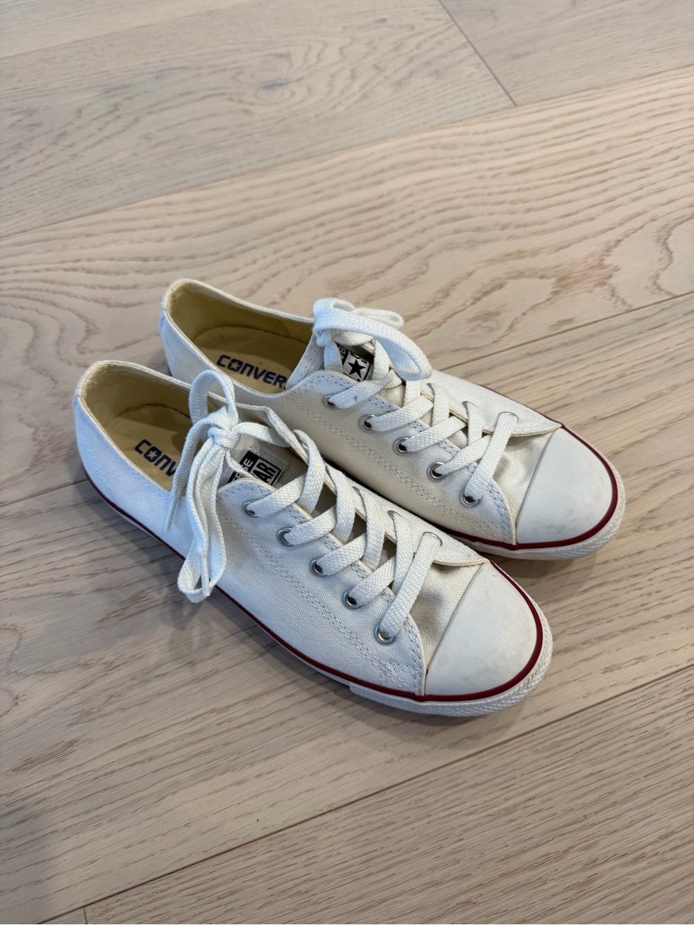 Converse White Canvas Low-Top Sneakers with Red Accent